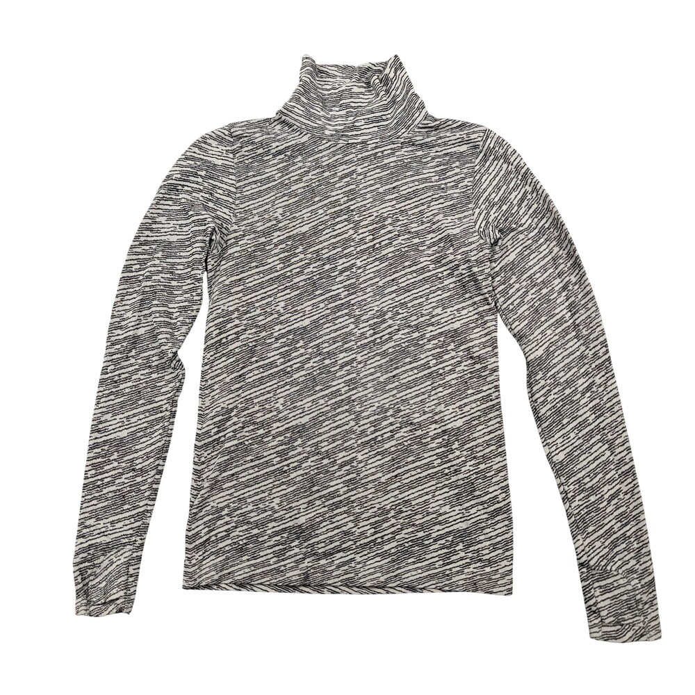 Athleta Turtleneck Pullover Womens Small Black Striped Slim Long Sleeve